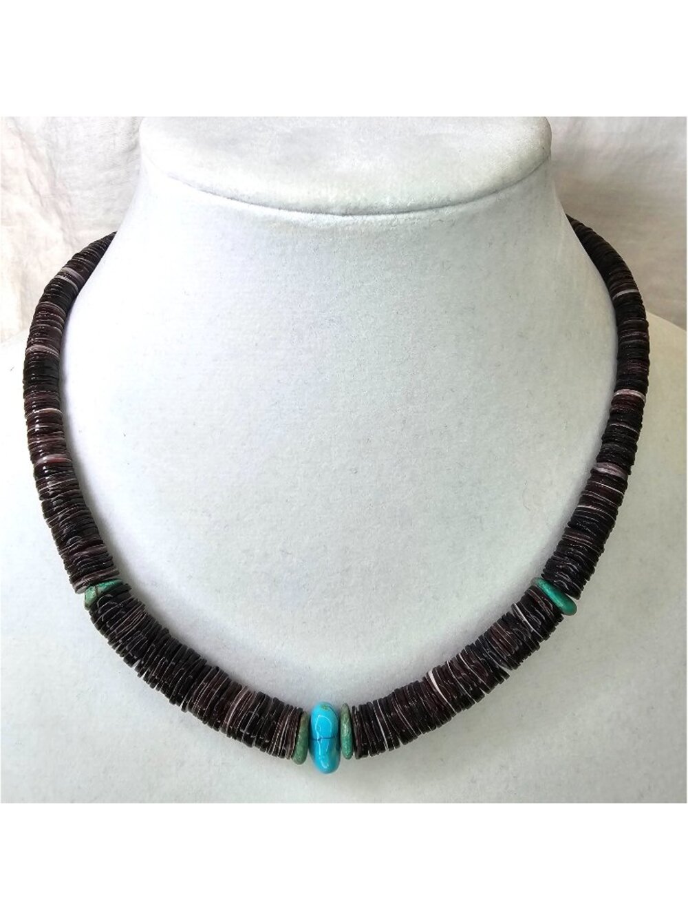 Native American Natural Turquoise Graduated Heishi Shell Bead Necklace, 19”